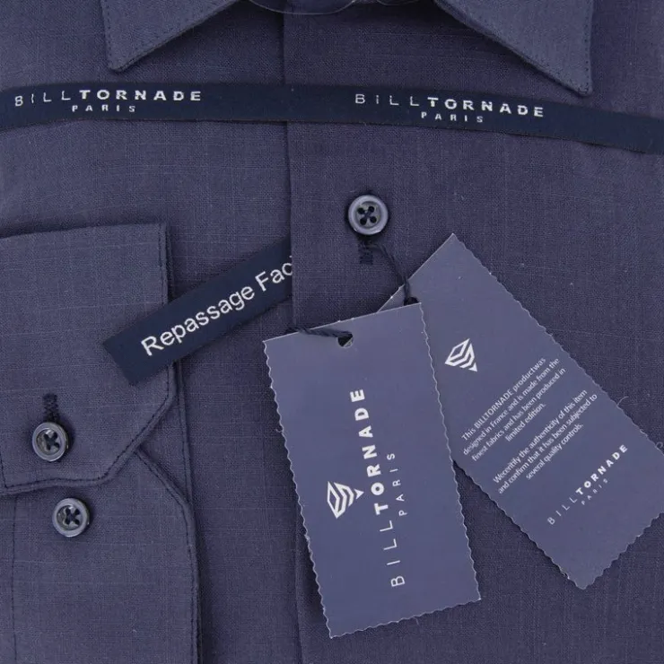 BILL TORNADE Chemise unie regular fit coton aspect lin Homme BLEU FONCE Clearance