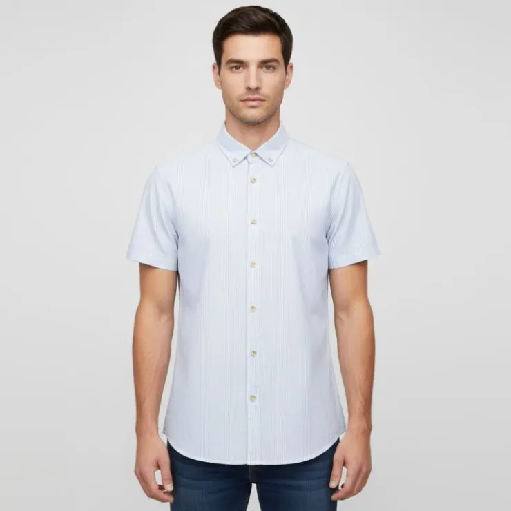 JACK & JONES Chemisette à rayures summer coton Homme BLEU CLAIR Clearance