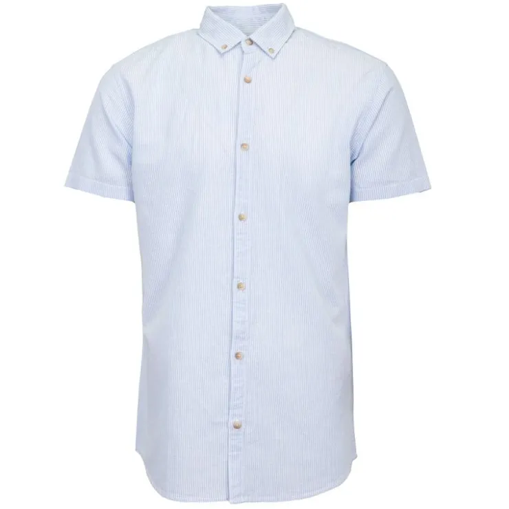JACK & JONES Chemisette à rayures summer coton Homme BLEU CLAIR Clearance