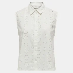 JDY Chemisette tallie broderie anglaise sans manches Femme BLANC Hot