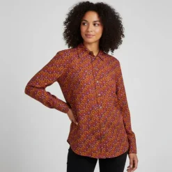 LA PETITE ETOILE Chemisier imprimé retro orange et violet esmael Femme MARRON New