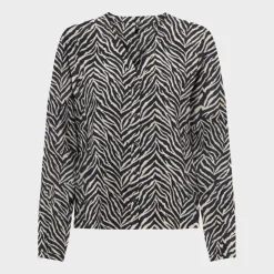 ONLY Chemisier imprimé zèbre col V avec boutons Femme NOIR