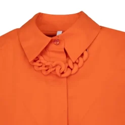 IMPERIAL Chemisier uni manches courtes avec collier Femme ORANGE New