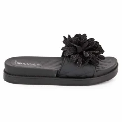 LOVETT Claquette avec fleur sur le dessus Femme NOIR Online