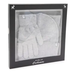 LA CASA DEL CACHEMIRE Coffret bonnet + gant assortis Femme GRIS CLAIR Hot