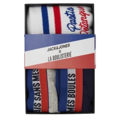 JACK & JONES Coffret cadeau boxers/chaussettes inscription coton stretch Homme BLEU FONCE