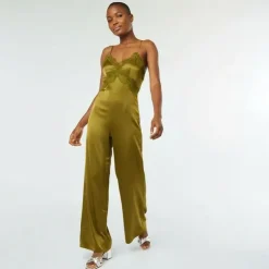 IMPERIAL Combi pantalon satinée à bretelles fines avec dentelle dos nu Femme KAKI Best