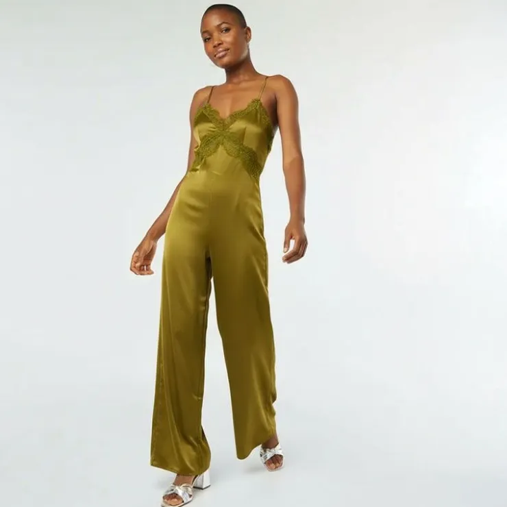 IMPERIAL Combi pantalon satinée à bretelles fines avec dentelle dos nu Femme KAKI Best