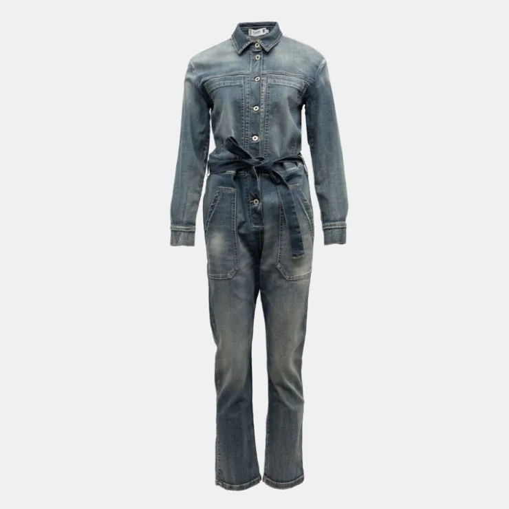 PLEASE Combipantalon en jean brut avec coeur à strass Femme BLEU Clearance