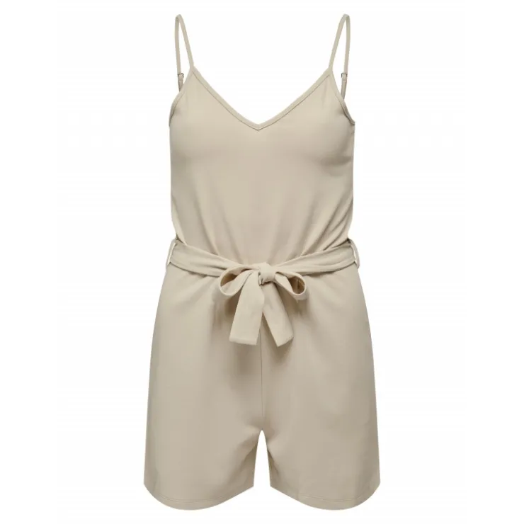 JDY Combishort col v bretelles réglables ceinture uni Femme BEIGE Discount