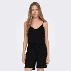 JDY Combishort col v bretelles réglables ceinture uni Femme NOIR Hot