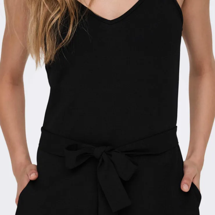 JDY Combishort col v bretelles réglables ceinture uni Femme NOIR Hot