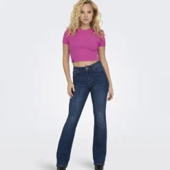 ONLY Crop top manches courtes uni Femme ROSE Discount