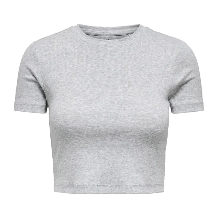 ONLY Crop top manches courtes uni Femme GRIS CLAIR New