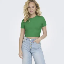 ONLY Crop top manches courtes uni Femme VERT Discount