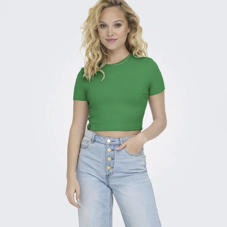 ONLY Crop top manches courtes uni Femme VERT Discount