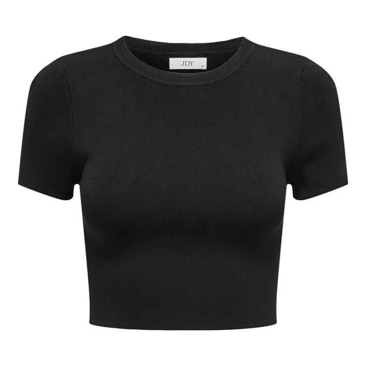 JDY Crop top moulant manches courtes Femme NOIR