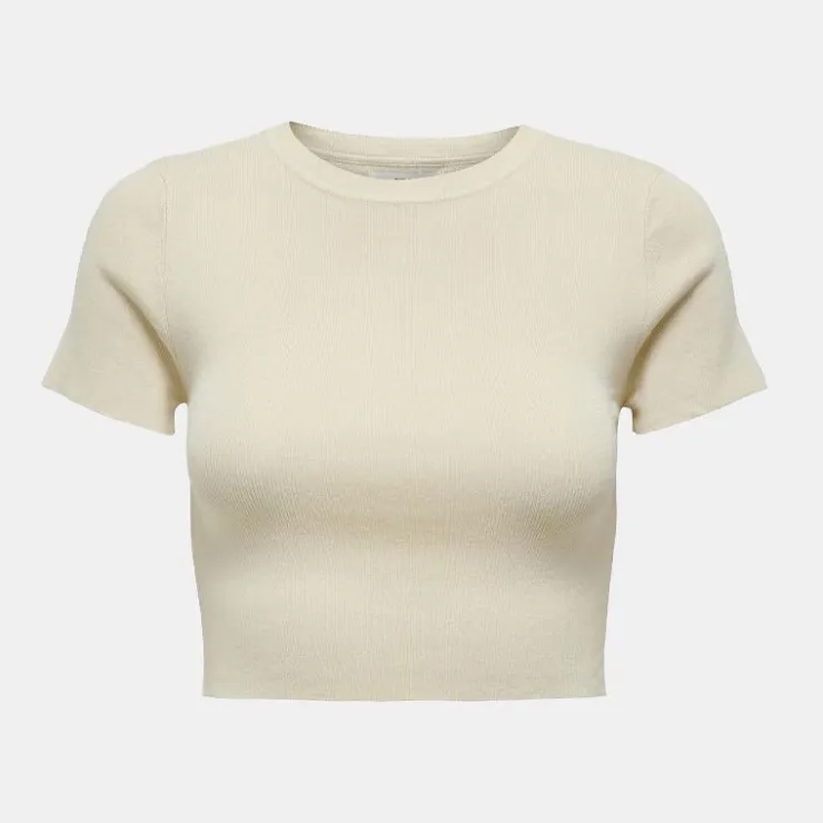 JDY Crop top moulant manches courtes Femme BLANC ECRU Outlet