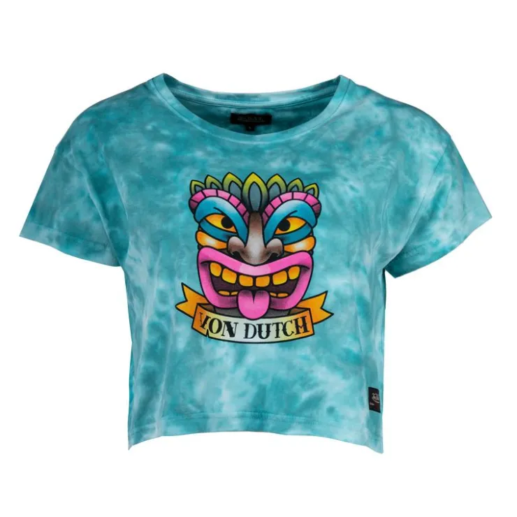VON DUTCH Crop top tie&dye imprimé Femme TURQUOISE New