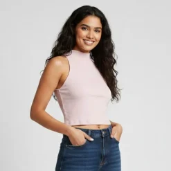 IMPERIAL Débardeur couleur peau cotelé col cheminé Femme ROSE POUDRE