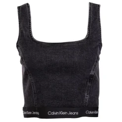 CALVIN KLEIN Débardeur crop top en jean foncé Femme GRIS Sale