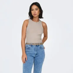 ONLY Débardeur côtelé Idole basique Femme BEIGE Sale