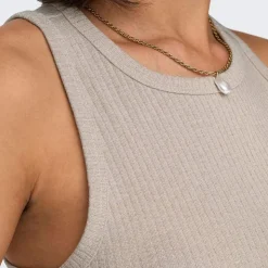 ONLY Débardeur côtelé Idole basique Femme BEIGE Sale
