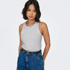 ONLY Débardeur côtelé Idole basique Femme GRIS CLAIR Sale