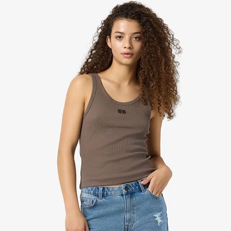 NOISY MAY Débardeur judy col rond logo brodé Femme MARRON New