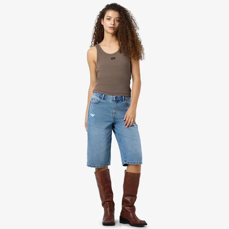 NOISY MAY Débardeur judy col rond logo brodé Femme MARRON New