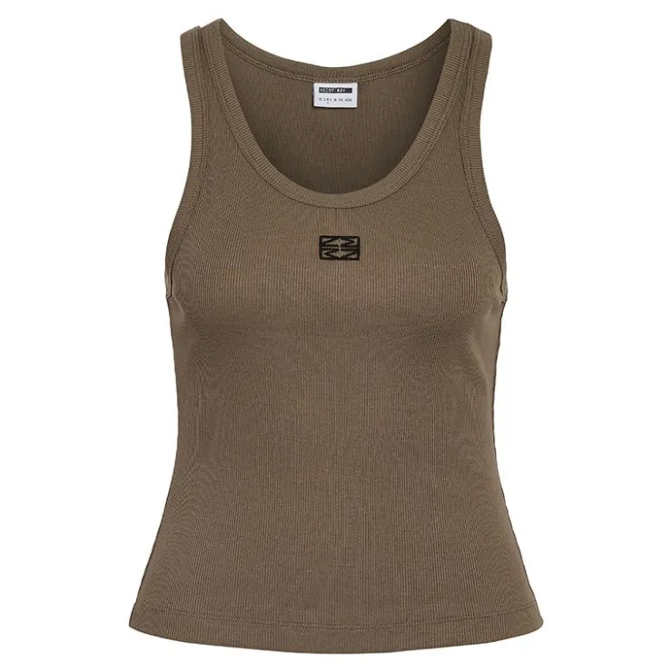 NOISY MAY Débardeur judy col rond logo brodé Femme MARRON New