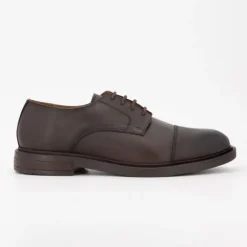 ELWIN Derbies cuir à lacets avec surpiqures Homme MARRON Discount