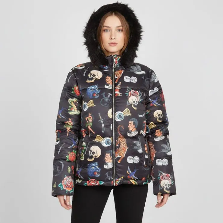 VON DUTCH Doudoune à capuche avec fourrure Femme NOIR Clearance