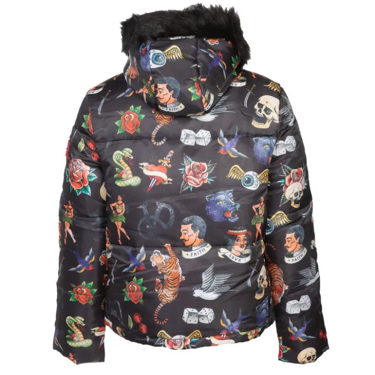 VON DUTCH Doudoune à capuche avec fourrure Femme NOIR Clearance