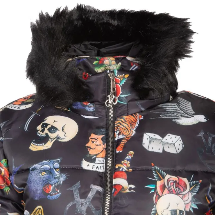 VON DUTCH Doudoune à capuche avec fourrure Femme NOIR Clearance