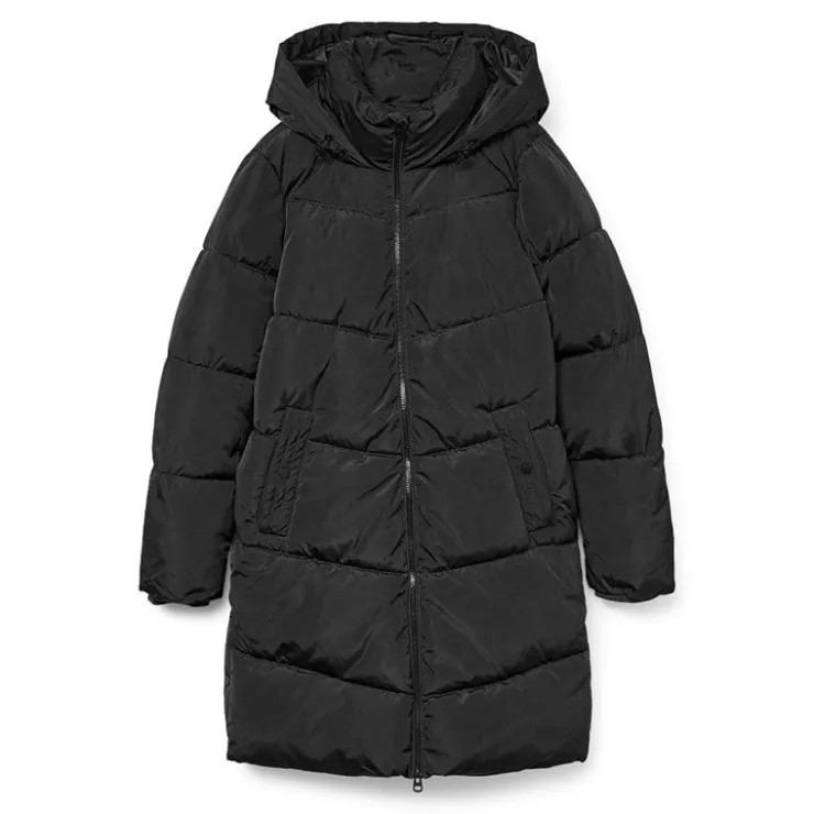 VERO MODA Doudoune col cheminé mi longue Halsey avec capuche Femme NOIR New