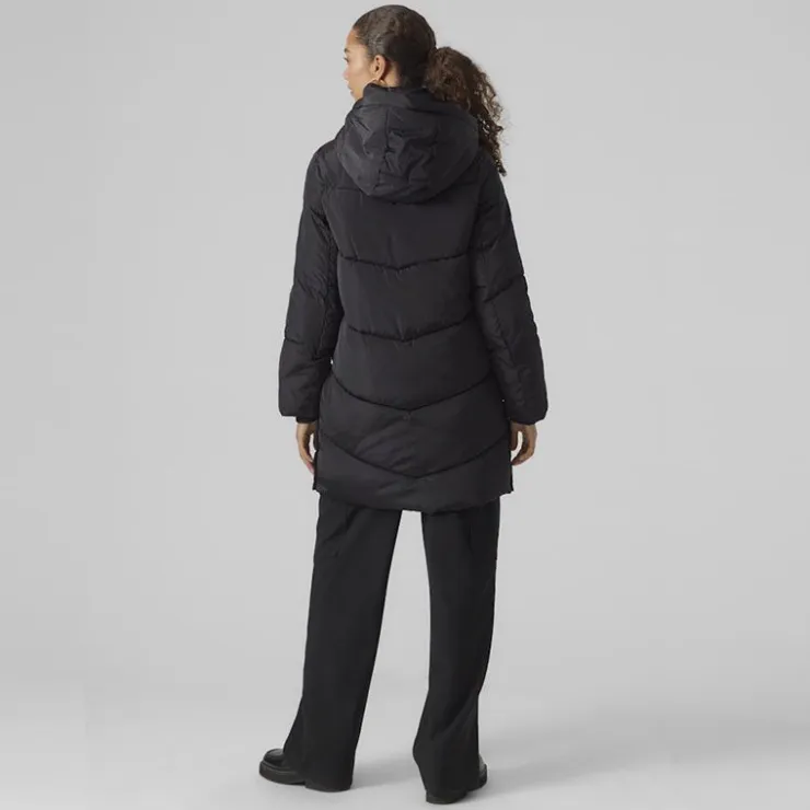 VERO MODA Doudoune col cheminé mi longue Halsey avec capuche Femme NOIR New