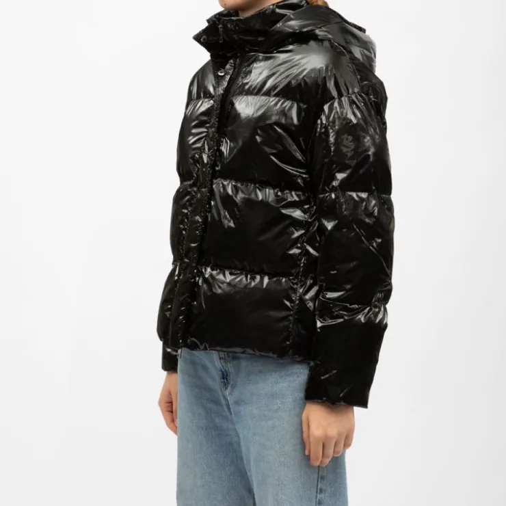 LA PETITE ETOILE Doudoune courte à capuche brillant nelly Femme NOIR Outlet