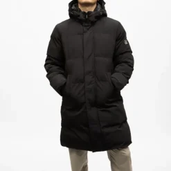 DEELUXE 74 Doudoune mi longue alpine à capuche couleur unie Homme NOIR Online