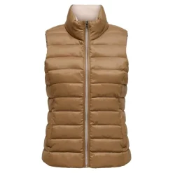 ONLY Doudoune sans manches col montant zippée Femme MARRON New