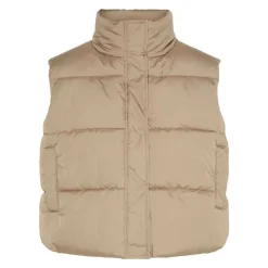 PIECES Doudoune sans manches courte col cheminée Femme BEIGE Discount