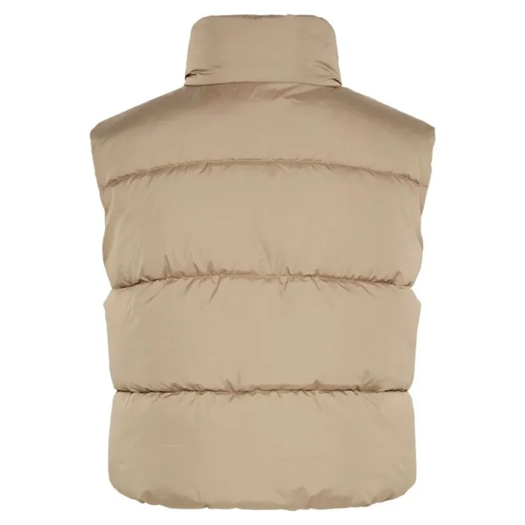 PIECES Doudoune sans manches courte col cheminée Femme BEIGE Discount