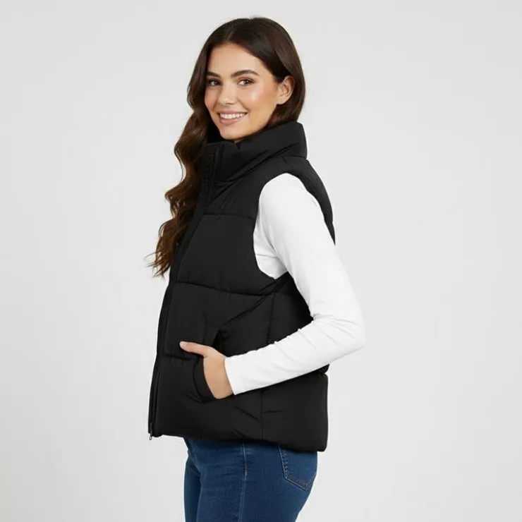 PIECES Doudoune sans manches courte col cheminée Femme NOIR Hot