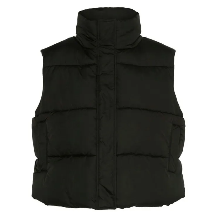 PIECES Doudoune sans manches courte col cheminée Femme NOIR Hot