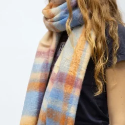 GERARD PASQUIER Echarpe à carreaux avec franges en laine 40x210 cm Femme BLEU Discount