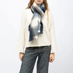 MANOUKIAN Echarpe à carreaux 70x200cm Mixte BLEU FONCE Hot