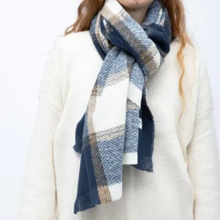 MANOUKIAN Echarpe à carreaux 70x200cm Mixte BLEU FONCE Hot