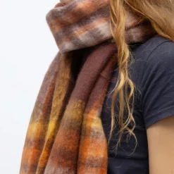 GERARD PASQUIER Echarpe à franges carreaux douce avec laine 40x210 cm Femme MARRON