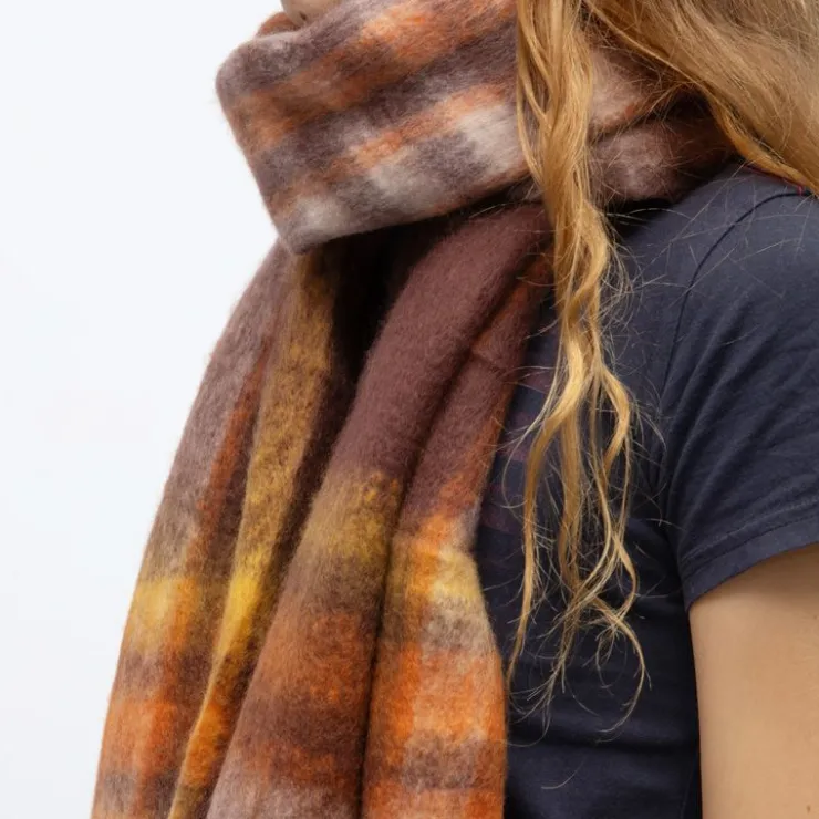 GERARD PASQUIER Echarpe à franges carreaux douce avec laine 40x210 cm Femme MARRON