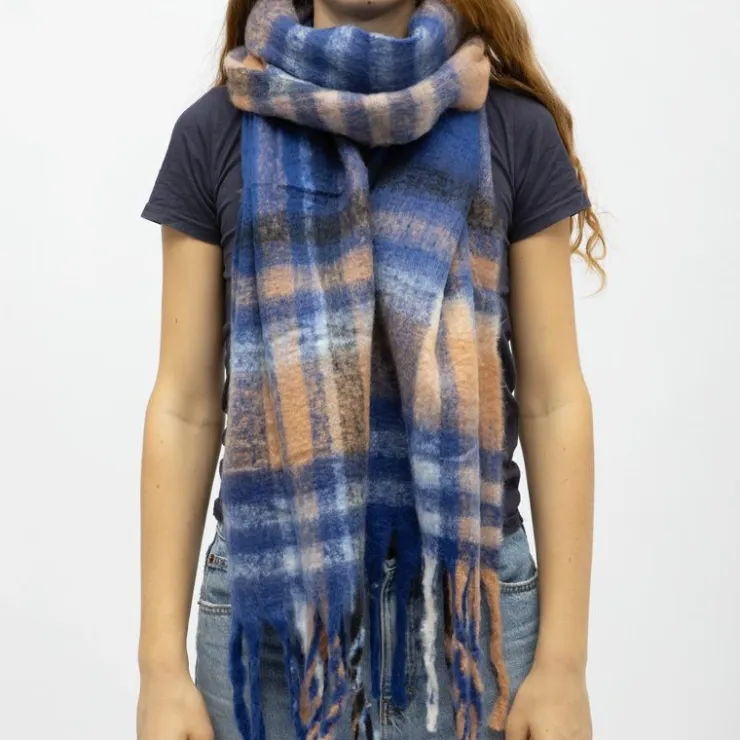 GERARD PASQUIER Echarpe à franges carreaux douce avec laine 40x210 cm Femme BLEU FONCE Sale